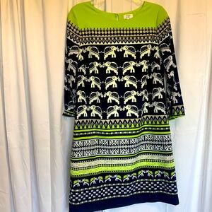 Like Green and Navy Elephant Print Dress